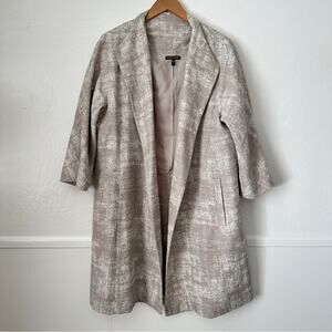 Eileen Fisher Taupe Illusion Jacquard Long Open Front Coat Size Large